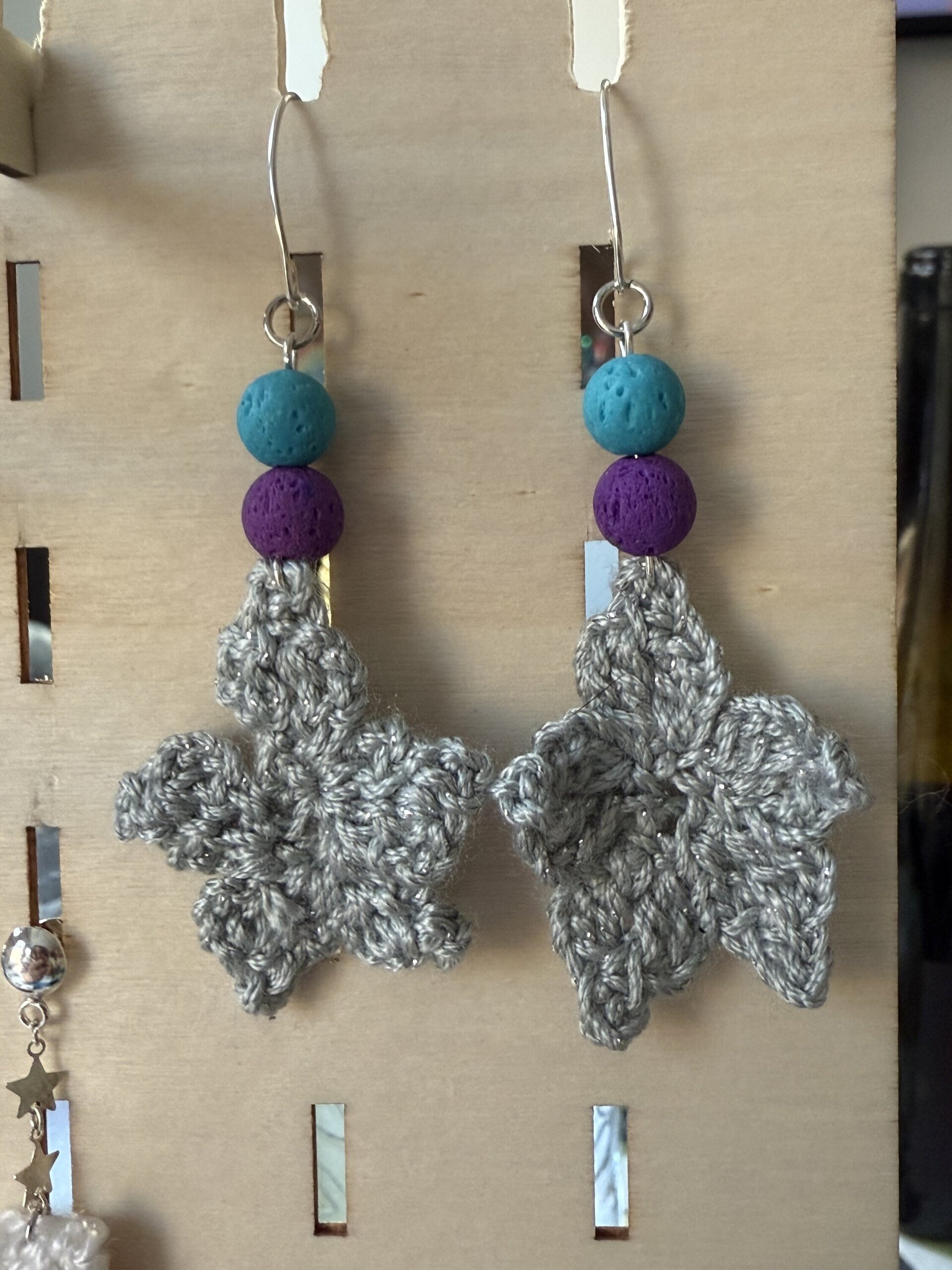 Pendientes navideños de ganchillo con plata 925, piedra volcánica y circonitas | - 7