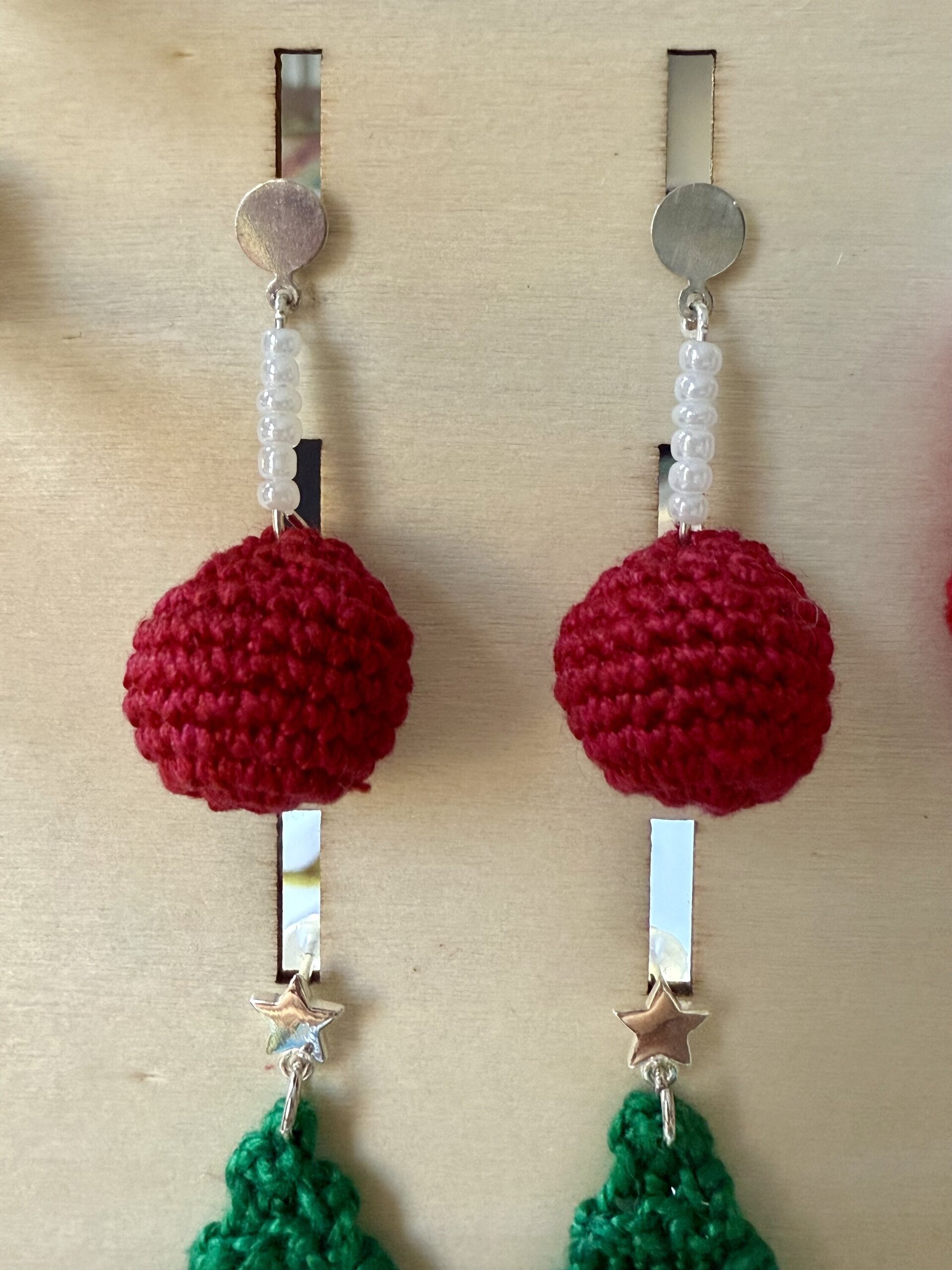 Pendientes navideños de ganchillo con plata 925, piedra volcánica y circonitas | - 3