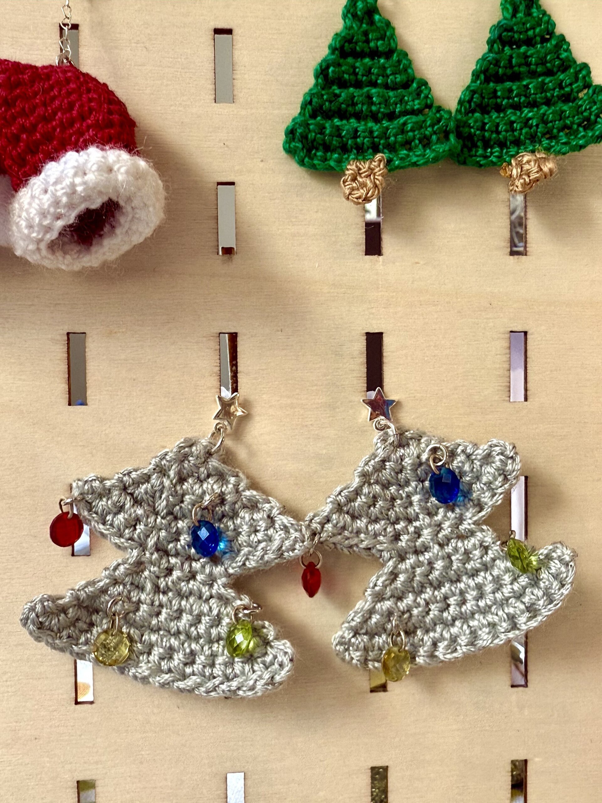 Pendientes navideños de ganchillo con plata 925, piedra volcánica y circonitas | - 6