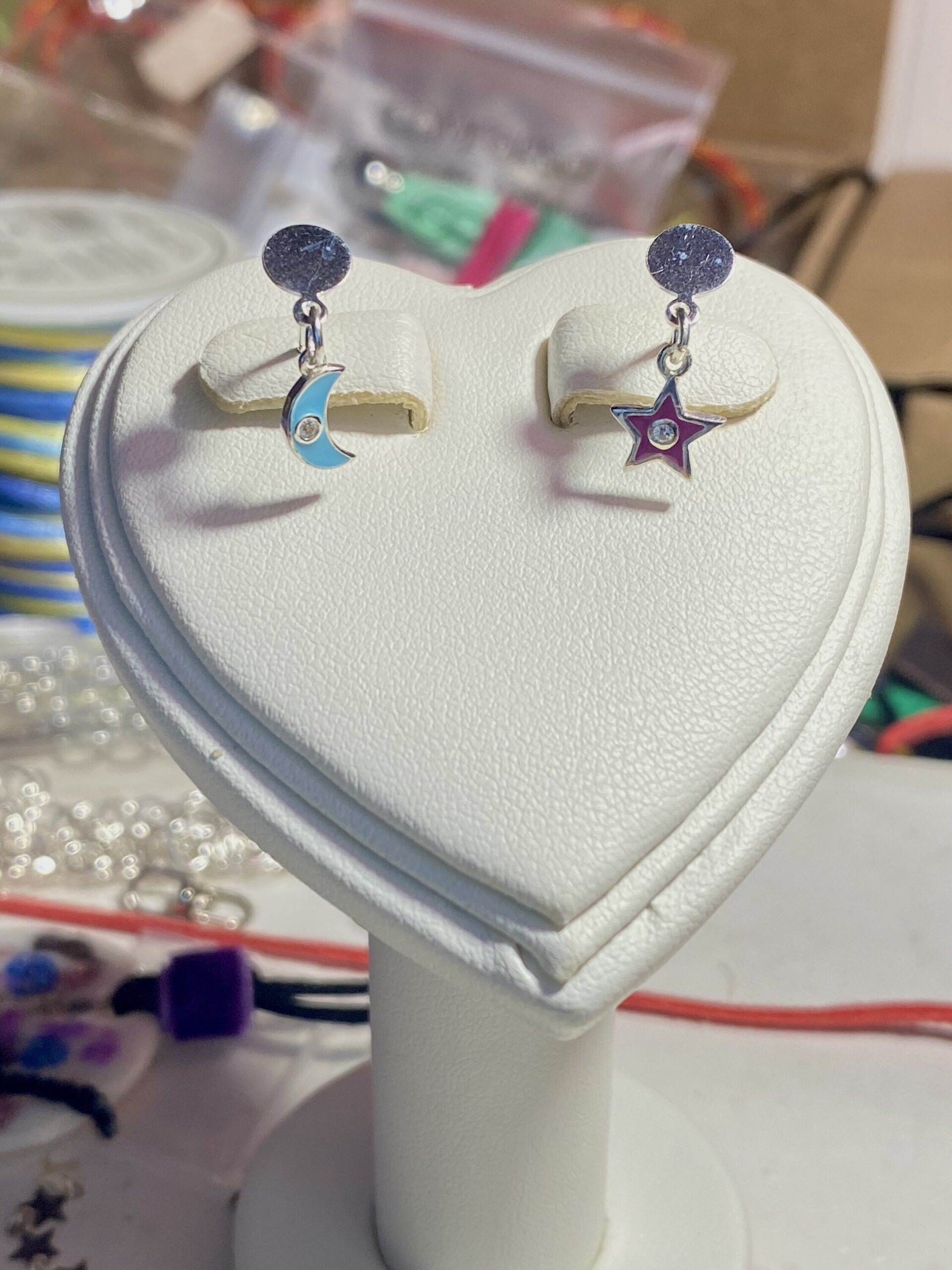 Pendientes Luna & Estrella – Plata y Esmalte con circonitas. - 2